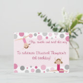 体操パーティー招待状 ピンクとグレー 招待状 (スタンド正面)