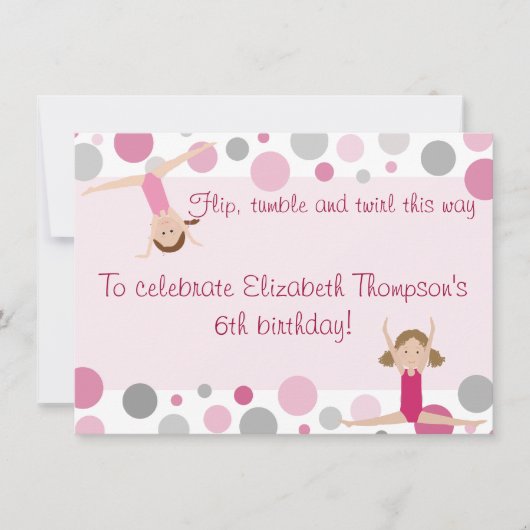 体操パーティー招待状 ピンクとグレー 招待状 (正面)