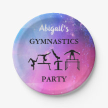 体操パーティー紙プレートと彼女の名前！