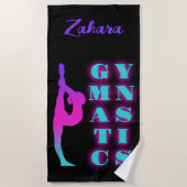 体操パープルピンクターコイズ グラデーション ビーチタオル (正面)