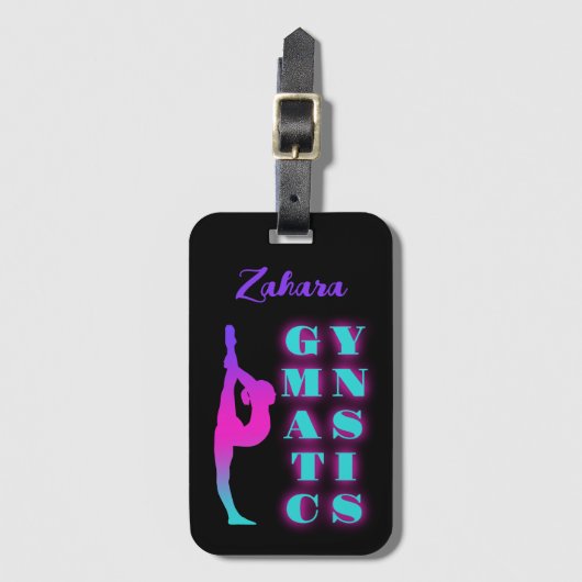 体操パープルピンクターコイズ グラデーション ラゲッジタグ (正面縦)