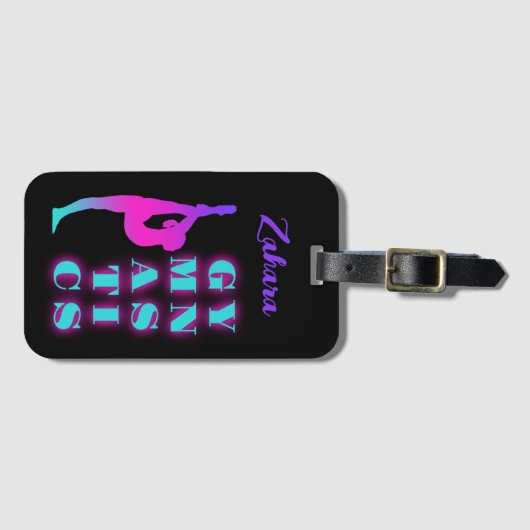 体操パープルピンクターコイズ グラデーション ラゲッジタグ (正面横)