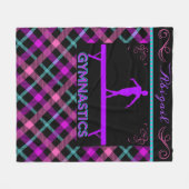 体操ビームピンクパープルティール（緑がかった色）タータンチェック フリースブランケット (正面(横))