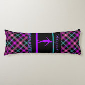 体操ビームピンクパープルティール（緑がかった色）タータンチェック ボディピロー (正面)