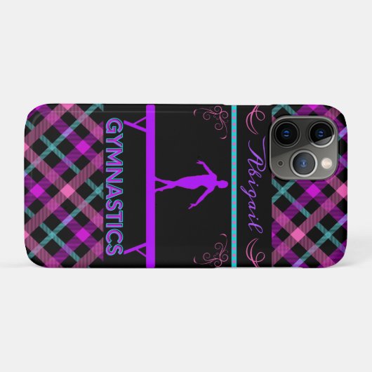 体操ビームピンクパープルティール（緑がかった色）タータンチェック Case-Mate iPhoneケース (裏面(横))