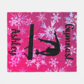 体操ビーム明るい赤紫色スノーフレーク フリースブランケット (正面(横))