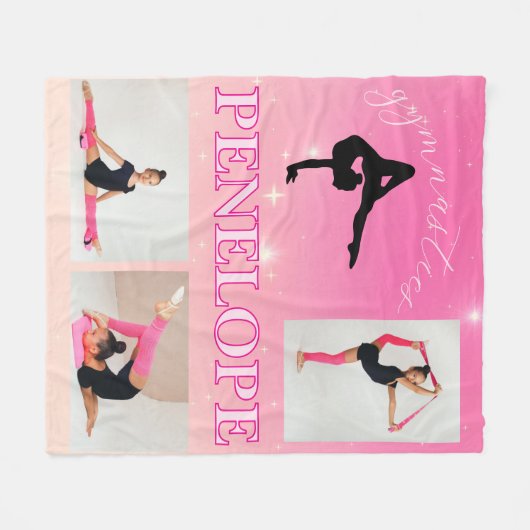 体操ピンクのグラデーション3枚の写真パーソナライズされた フリースブランケット (正面(横))