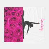 体操ピンクのバラのピンクと白 フリースブランケット (正面(横))