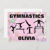 体操ピンクの輝く渦と星 ポストカード (正面/裏面)