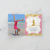 体操ピンクの金ゴールドスターズガールフォトバースデーパーティー 招待状 (内部)