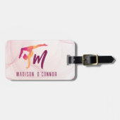 体操ピンクパーソナライズされた色 ラゲッジタグ (正面横)