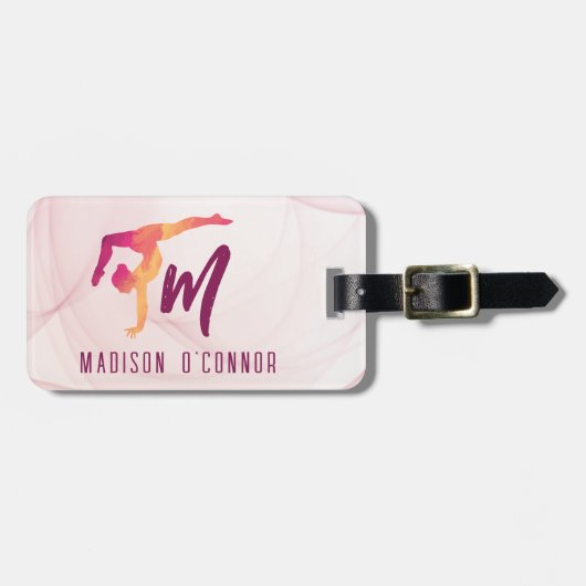 体操ピンクパーソナライズされた色 ラゲッジタグ (正面横)