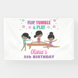 体操ピンクパープルターコイズガール誕生日バン 横断幕