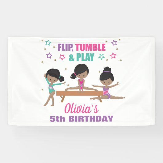 体操ピンクパープルターコイズガール誕生日バン 横断幕 (横)