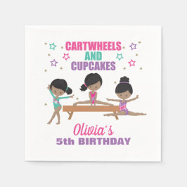 体操ピンクパープルターコイズガール誕生日昼寝 スタンダードカクテルナプキン