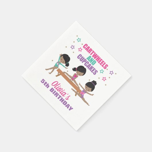 体操ピンクパープルターコイズガール誕生日昼寝 スタンダードカクテルナプキン (角)