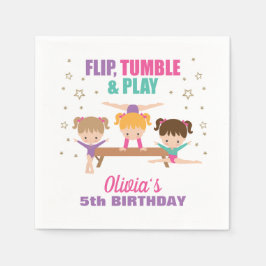 体操ピンクパープルターコイズガール誕生日 スタンダードカクテルナプキン