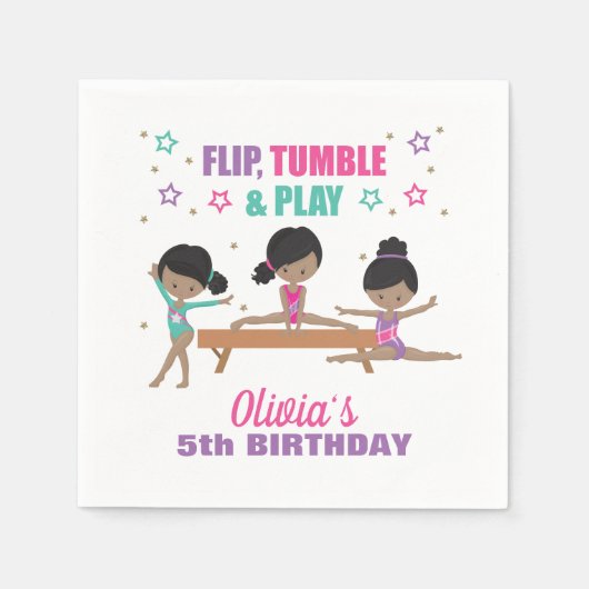 体操ピンクパープルターコイズガール誕生日 スタンダードカクテルナプキン (正面)