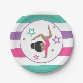 体操ピンクパープルターコイズガール誕生日 ペーパープレート