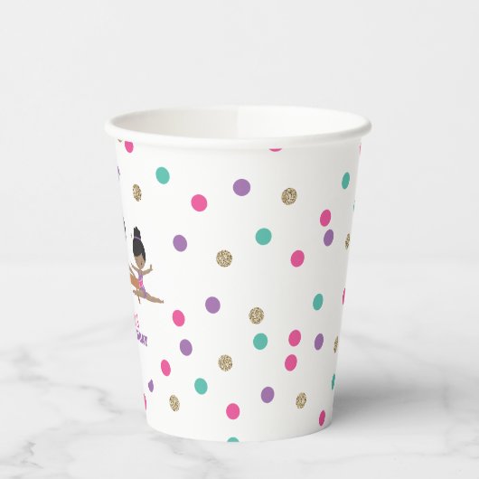 体操ピンクパープルターコイズガール誕生日 紙コップ (左)