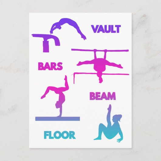 体操ピンクパープルターコイズヴォールトバービーム ポストカード (正面)