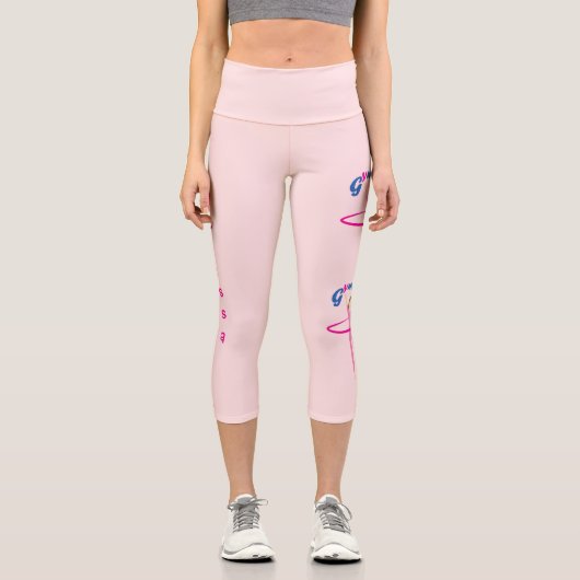 体操ピンクフラフープガール名前をカスタムする カプリレギンス (正面)