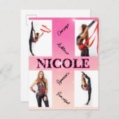 体操ピンク4フォト勇気付けられる インビテーションポストカード (正面/裏面)