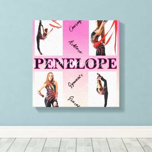 体操ピンク4フォト勇気付けられる キャンバスプリント (インサイチュ (ウッドフロア))