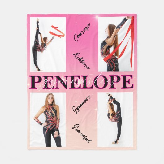 体操ピンク4フォト勇気付けられる フリースブランケット (正面)