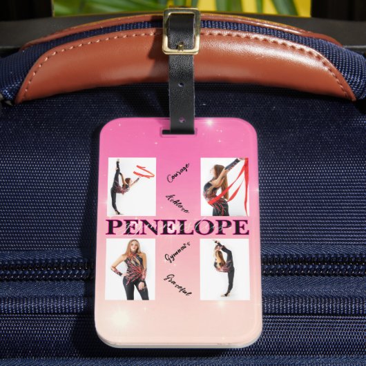 体操ピンク4フォト勇気付けられる ラゲッジタグ (正面インサイチュ2)