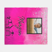 体操ピンク、シルバー、グリッターカスタム写真/名前 フリースブランケット (正面(横))