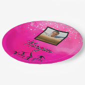 体操ピンク、シルバー、グリッターカスタム写真/名前 ペーパープレート (アングル)