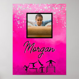 体操ピンク、シルバー、グリッターカスタム写真/名前 ポスター