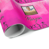 体操ピンク、シルバー、グリッターカスタム写真/名前 ラッピングペーパー (ロールコーナー)