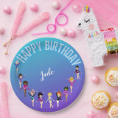 体操フレンズ「ハッピーバースデー」ターコイズ ペーパープレート (パーティー)