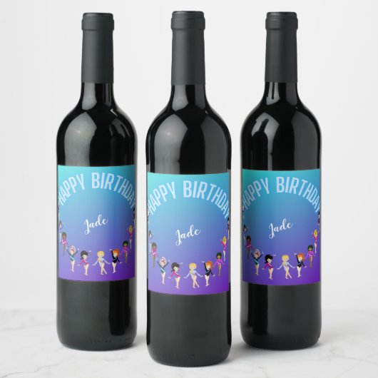 体操フレンズ「ハッピーバースデー」ターコイズ ワインラベル (ボトル)