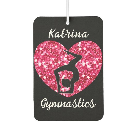 体操ブラックとホットピンクパーソナライズされた カーエアーフレッシュナー (正面)