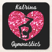 体操ブラックとホットピンクパーソナライズされた スクエアペーパーコースター (正面)
