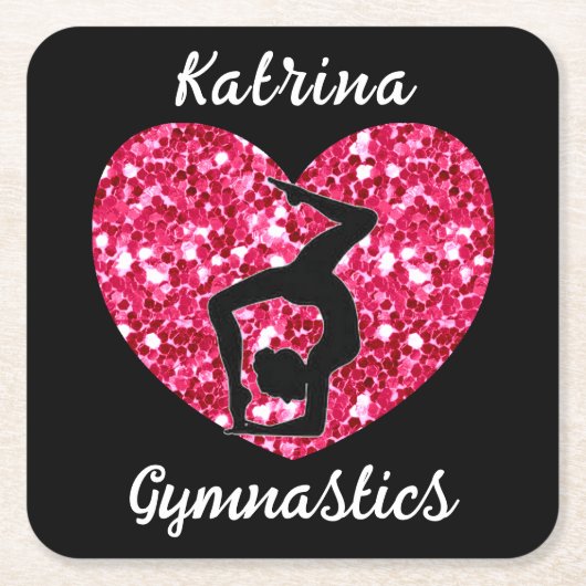 体操ブラックとホットピンクパーソナライズされた スクエアペーパーコースター (正面)