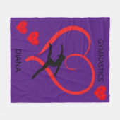 体操ブランケット赤いハート&体操選手。 フリースブランケット (正面(横))