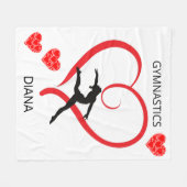 体操ブランケット赤いハート&体操選手。 フリースブランケット (正面(横))