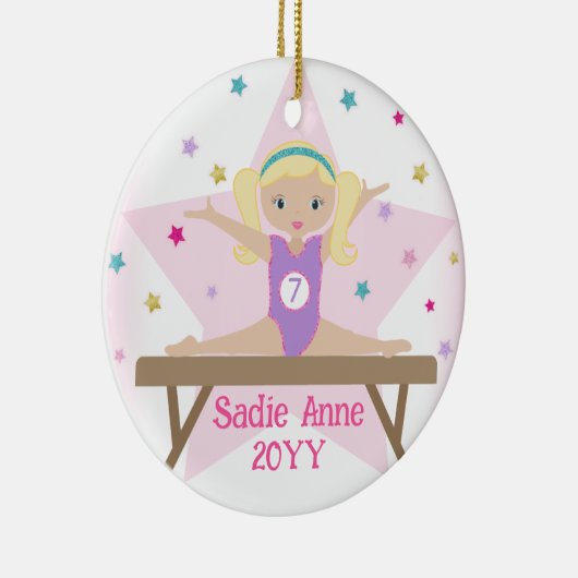体操ブロンドヘアーギムナストカスタムギフト セラミックオーナメント (右)