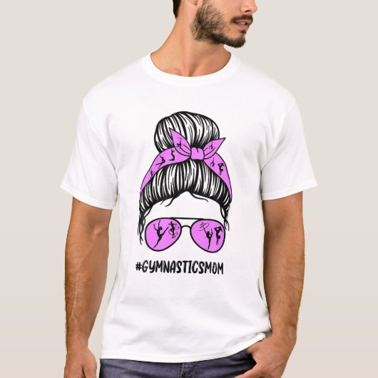 体操ママめちゃくちゃなパンヘアメガネ誇りを持ったママ Tシャツ (正面)