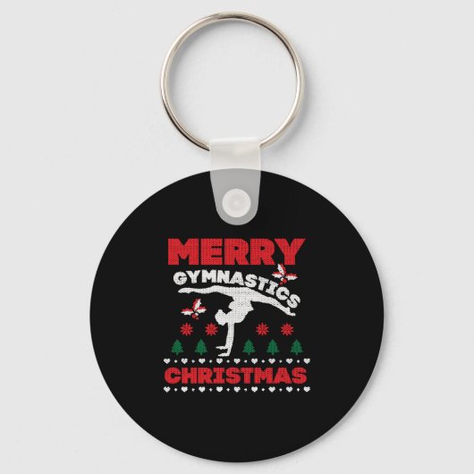 体操メリークリスマスの醜いTシャツ キーホルダー (正面)