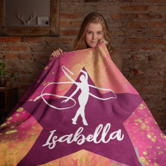 体操モノグラム名金ゴールドグリッター フリースブランケット