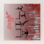 体操レッドとシルバーのグリッタードリップグラデーション ジグソーパズル (横)