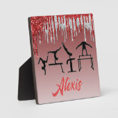 体操レッドとシルバーのグリッタードリップグラデーション フォトプラーク (正面)