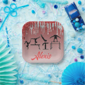 体操レッドとシルバーのグリッタードリップグラデーション ペーパープレート (パーティー)