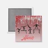 体操レッドとシルバーのグリッタードリップグラデーション マグネット (正面/裏面)