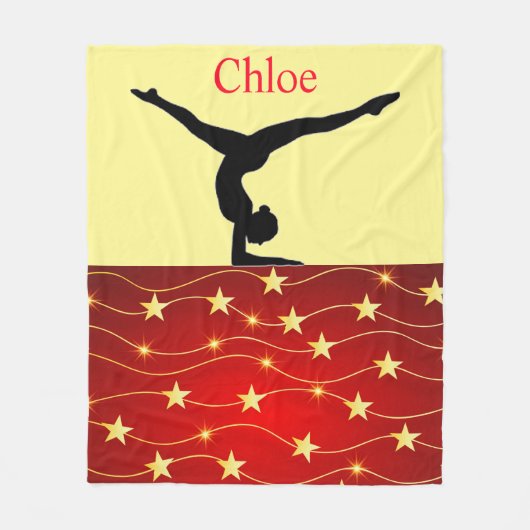 体操レッド、イエロー/金ゴールドスターフリースブランケット フリースブランケット (正面)